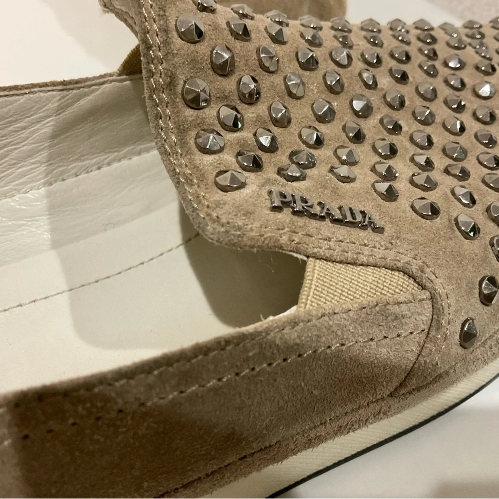 AUTHENTIC Prada Studded Accent Slip On Loafer - Picture 2 of 9